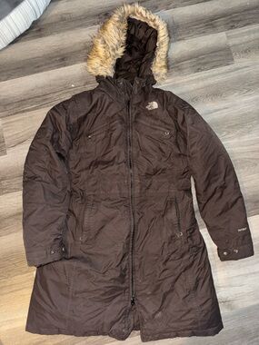 The North Face Dark Brown Hooded Goose down parka